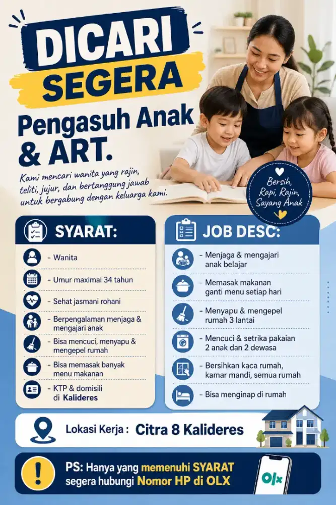 Dibutuhkan segera Pengasuh Merangkap ART