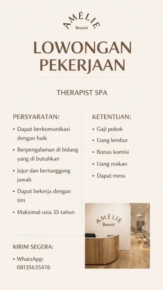 Dicari terapis spa yg berpengalaman