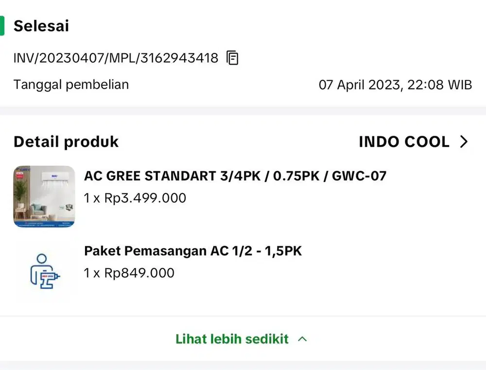 Jual AC gree 3/4 pk second good condition