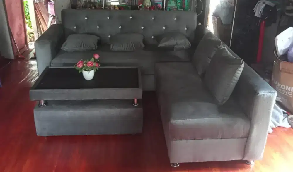 sofa baru L misah bahan bludru halus
