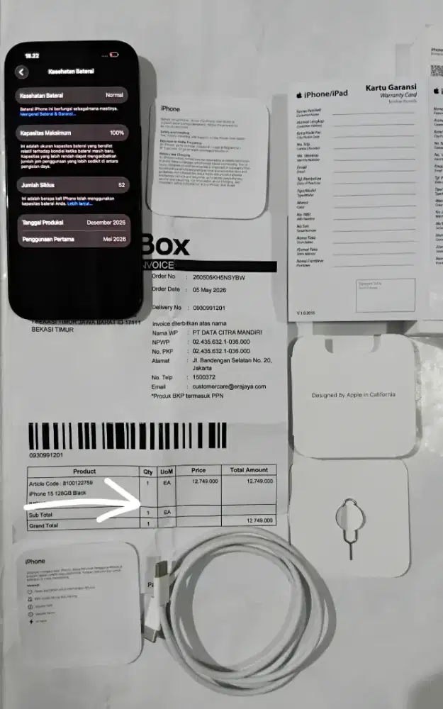 DIJUAL IPHONE 15 128GB BLACK - Like New, BH 100%