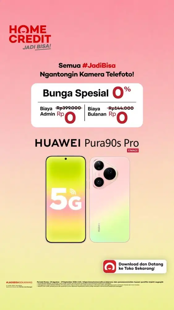 Promo cicilan Huawei Pura 90S Pro Max Bunga 0% Fre 2x cicilan