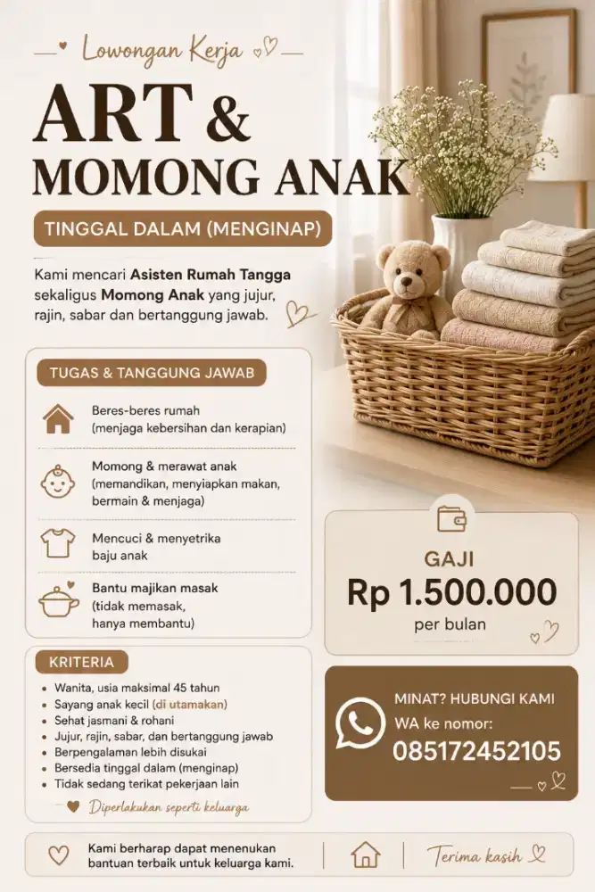 Lowongan kerja art & momong anak