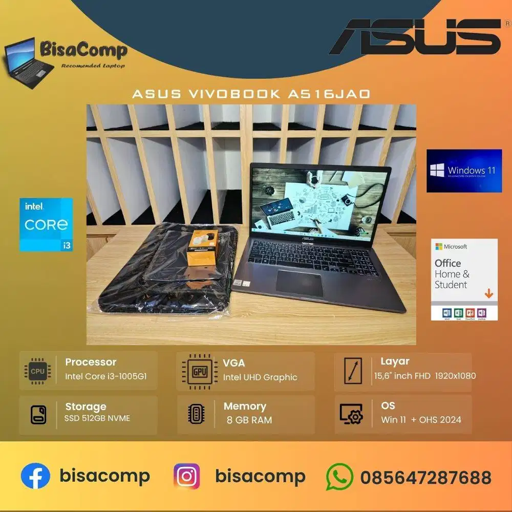 Asus Vivobook A516JAO Core i3 10th Gen SSD 512gb Ram 8gb 15,6inchFHD