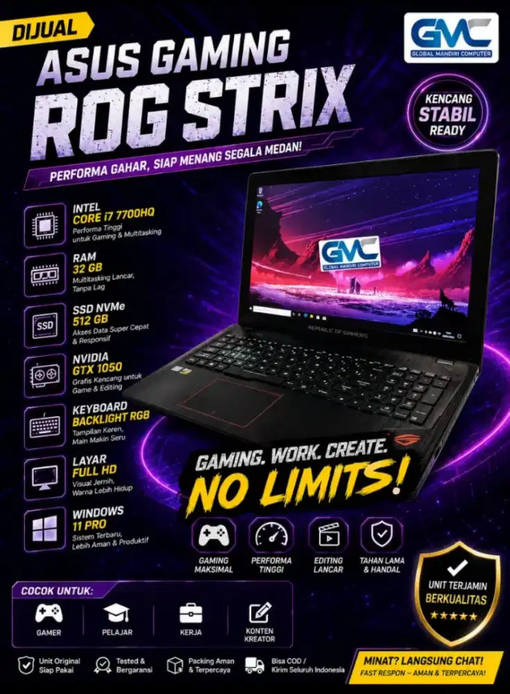 ASUS ROG STRIX i7 7700 RAM 32 GB SSD 512 GB nVidia GTX 1050 Win 11