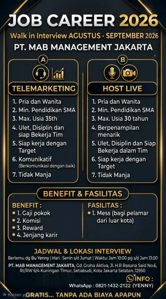 Lowongan kerja telemarketing &host live