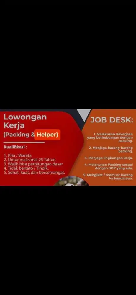 LOKER HELPER GUDANG