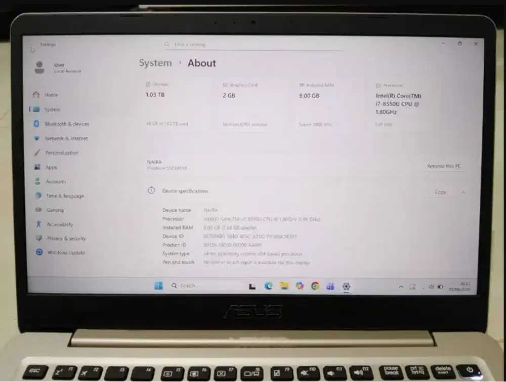 Laptop ASUS Vivobook S14 X411UF intel core i7 gen 8
