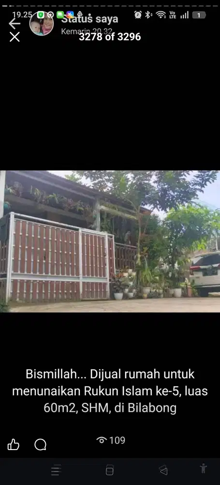 Dijual rumah SHM di Bilabong 500jt nego