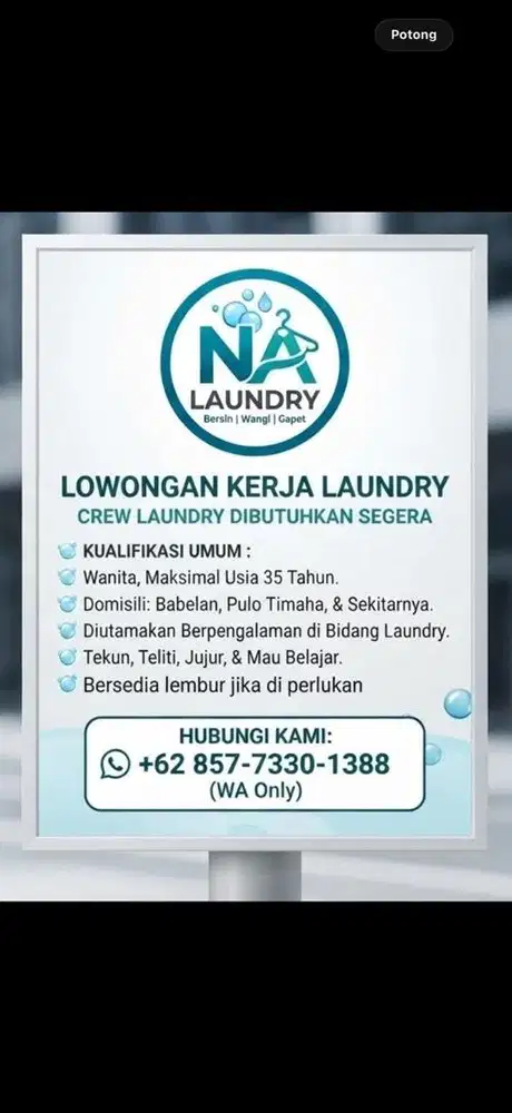 Lowongan karyawan laundry