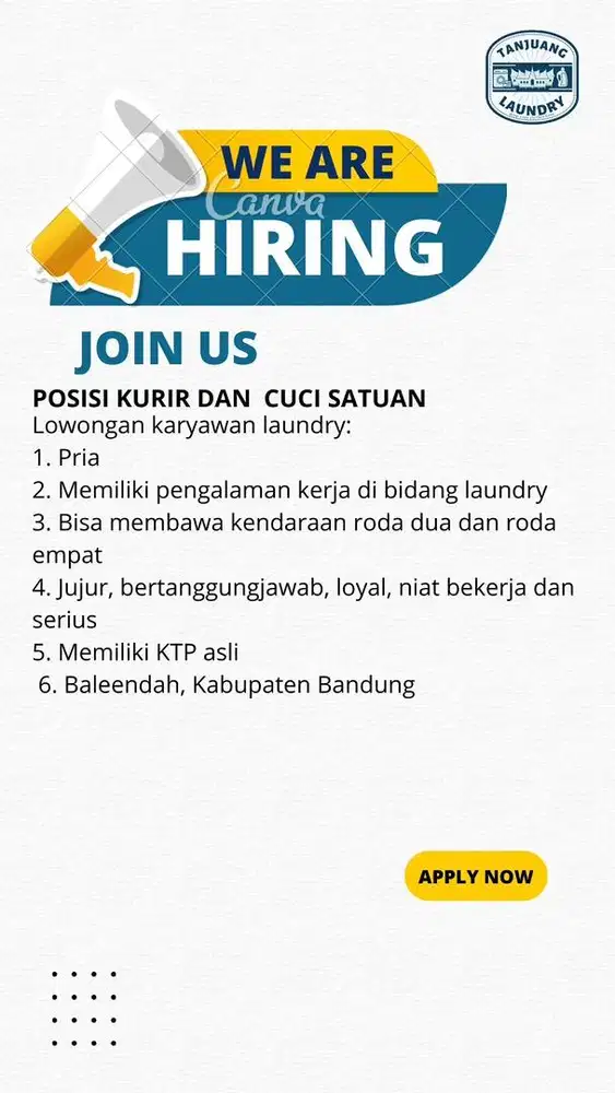 Loker kurir dan cuci satuan laundry