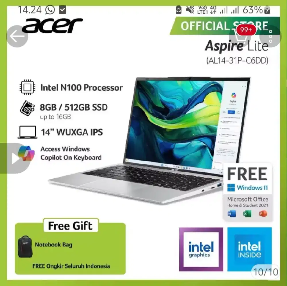 Laptop acer Al14-31P