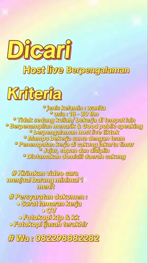 Di butuhkan Host live tiktok