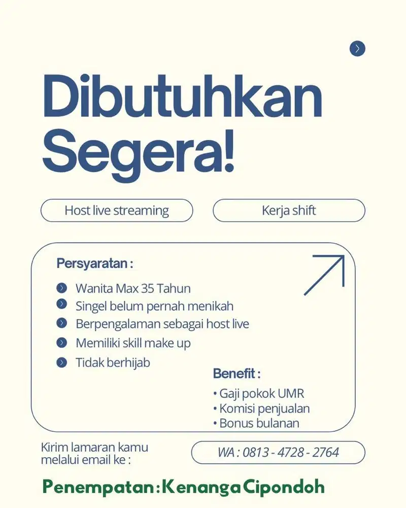 DI BUTUHKAN SEGERA HOST LIVE STREAMING