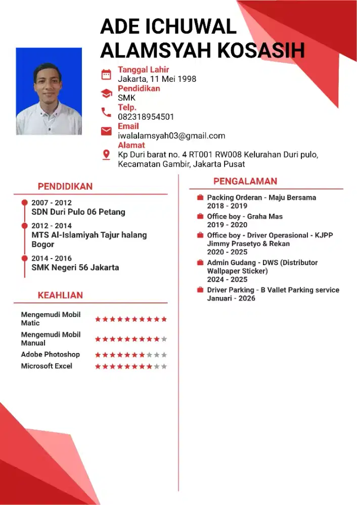 Cari pekerjaan OB/supir