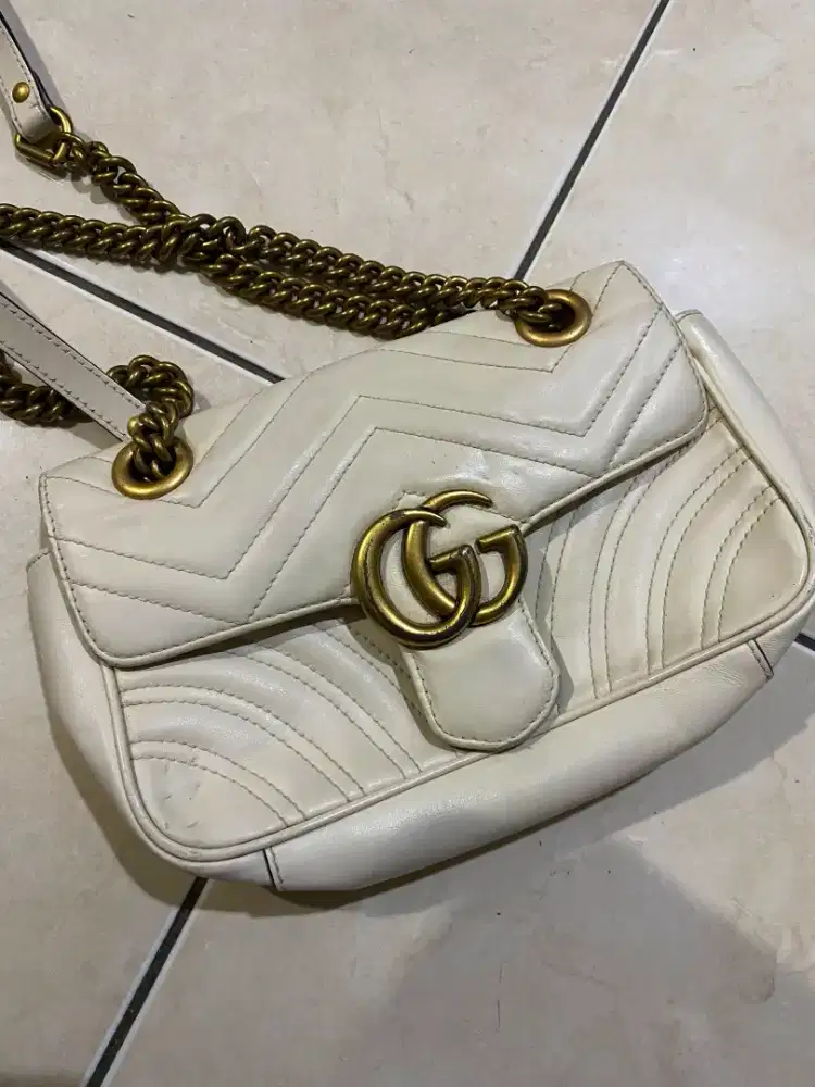 Tas sling gucci marmont white leather good quality sale net price