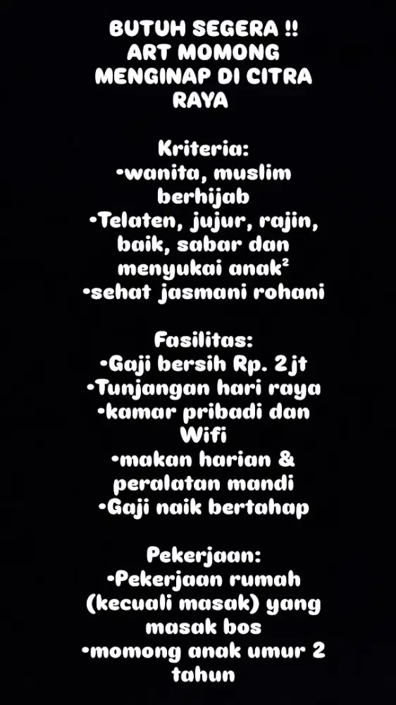 BUTUH SEGERA !! ART MOMONG