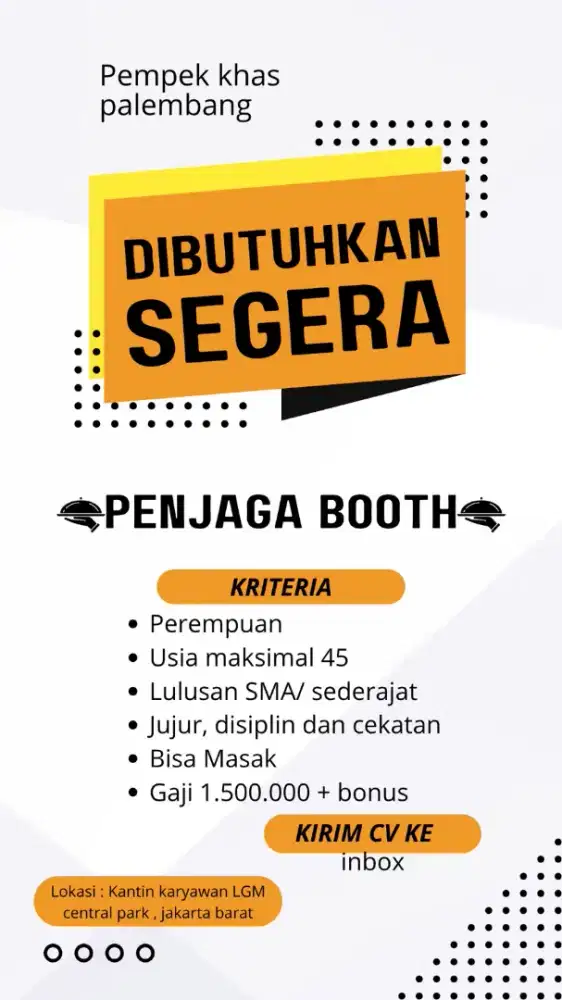 Lowongan kerja dibutuhkan  cepat