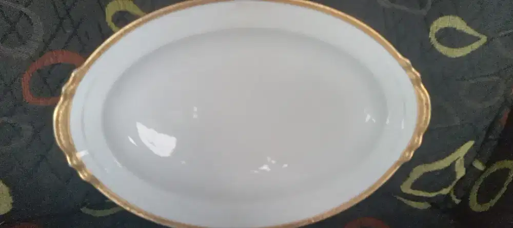 Piring saji oval Okura art china original lapis emas 24 k