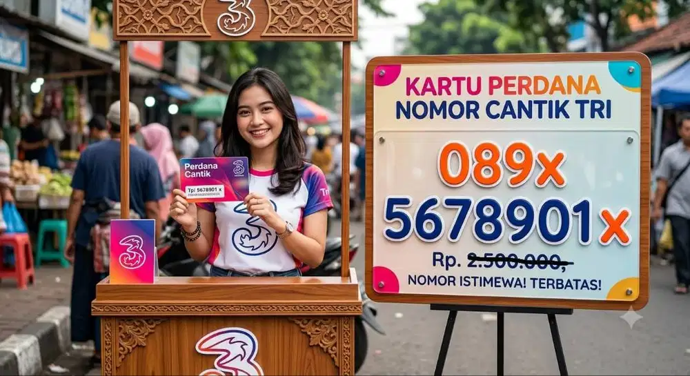 Kartu Perdana Cantik Tri 089x 5678901 x - Urutan Angka Sequential Lang