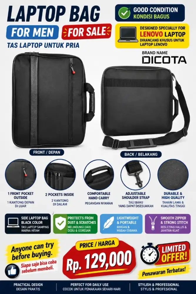 Laptop bag for lenovo or similar devices