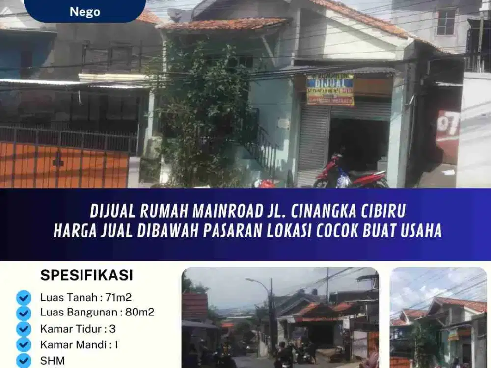 DiJual Rumah Mainroad Jl. Cinangka Cibiru, Lokasi Strategis
Harga Jual Dibawah Pasaran Lokasi Cocok Buat Usaha