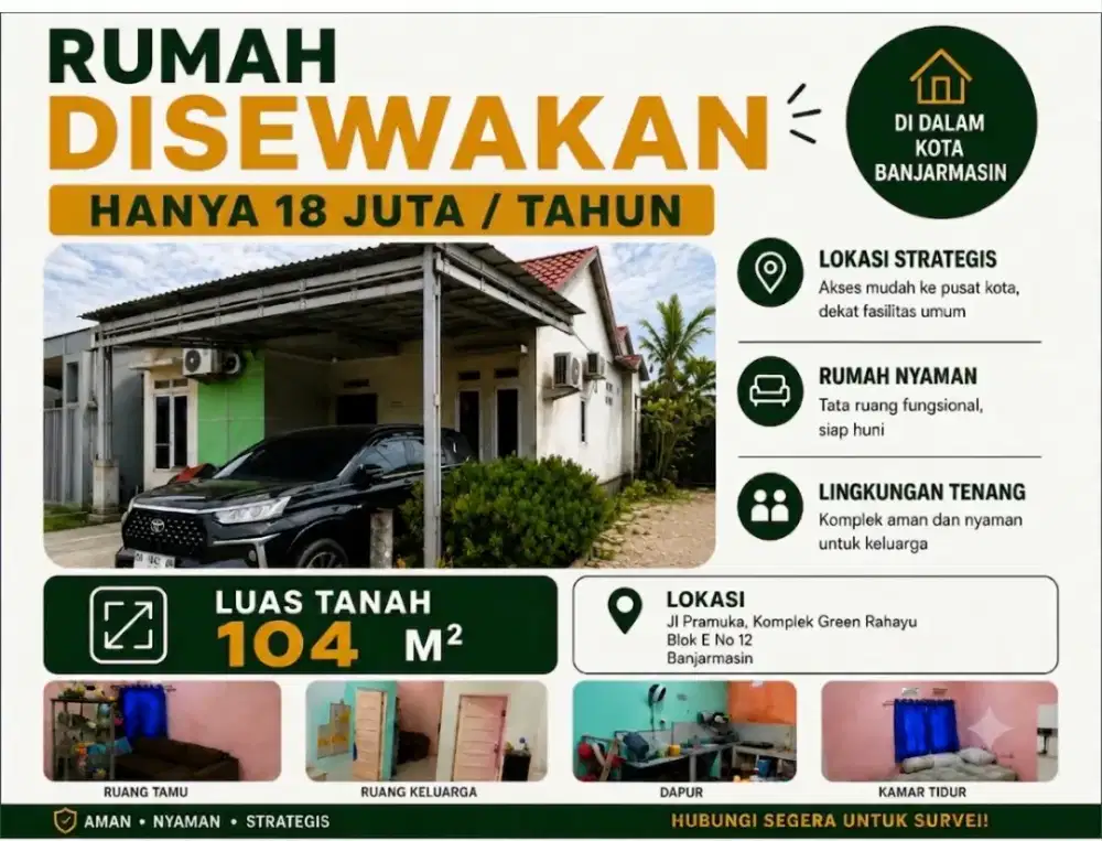 Rumah Disewakan di Tengah Kota Banjarmasin