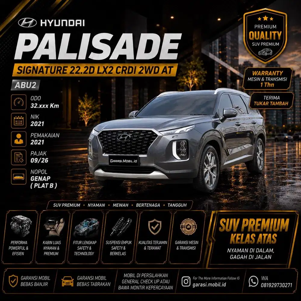 Hyundai Palisade Signature LX2 2WD 2.2 Diesel 2021 / Odo 32rbu KM