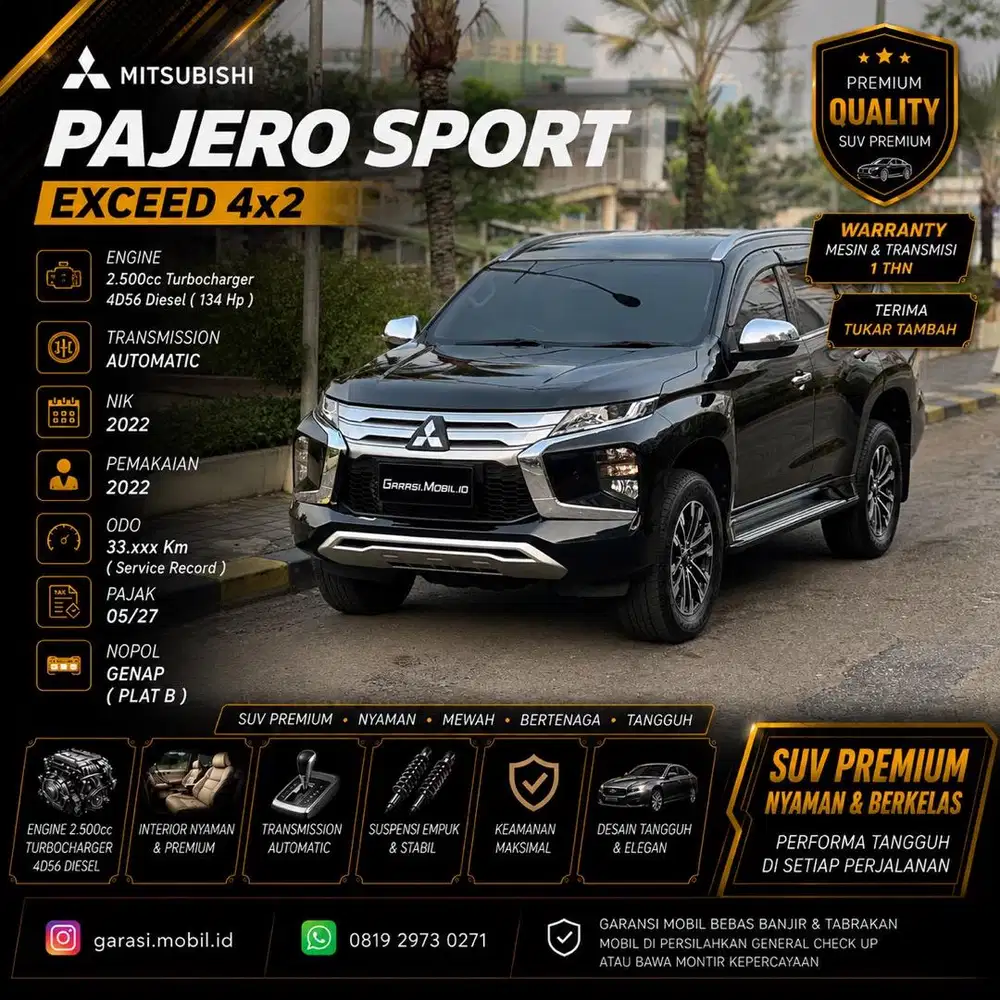 Mitsubishi Pajero Sport Exceed 2.5 AT 2022 / Odo 33rbu Kilometer