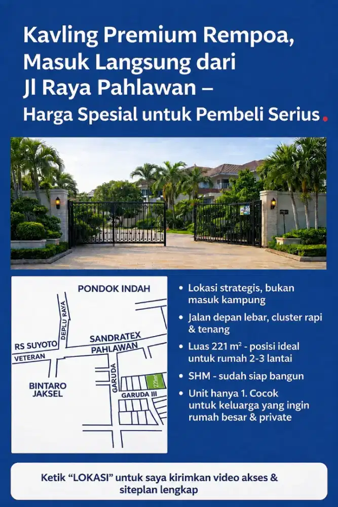 Di Jual tanah kav. PREMIUM  Siap bangun Dkt MRT Lbk Bulus
