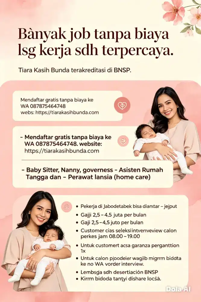 Banyak Job Baby Sitter ART & Perawat Lansia Terpercaya-Terakreditasi
