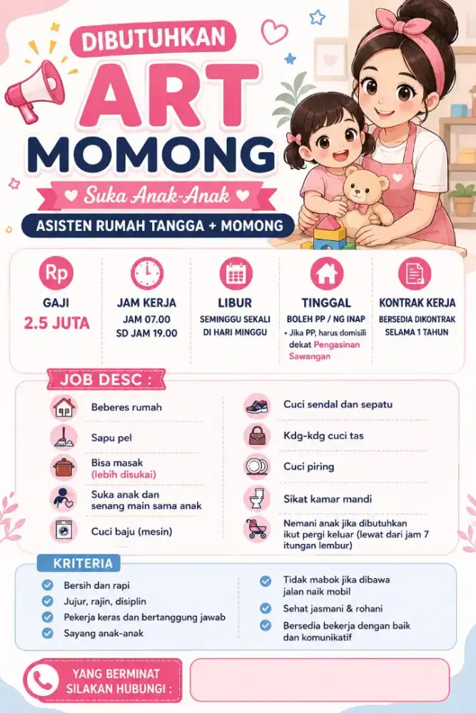 Cari art pp nginap nanny pembantu rumah tangga asisten