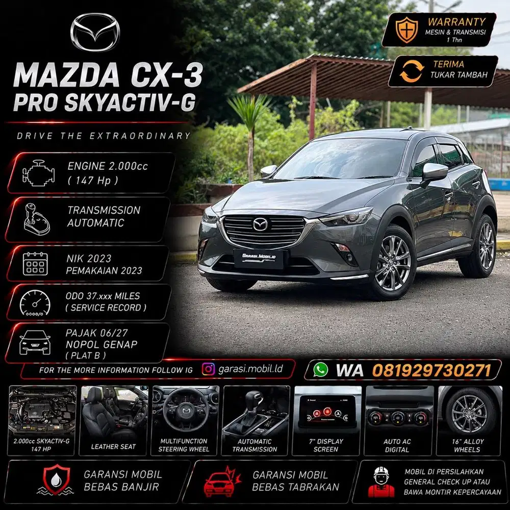 Mazda CX3 Pro Skyactiv-G 2.0 AT 2023 / Odo 37rbu Miles