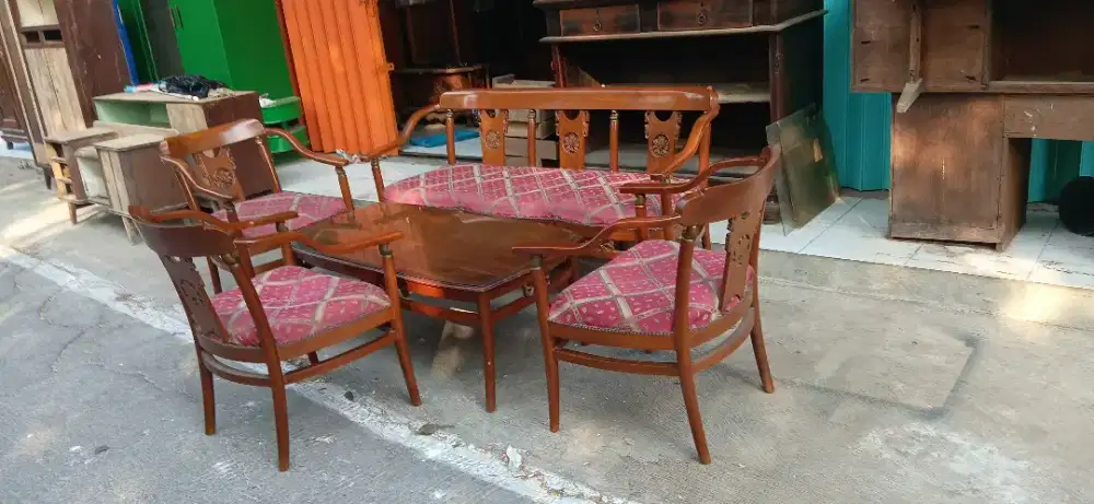 Kursi tamu pecinaan set kayu jati tua