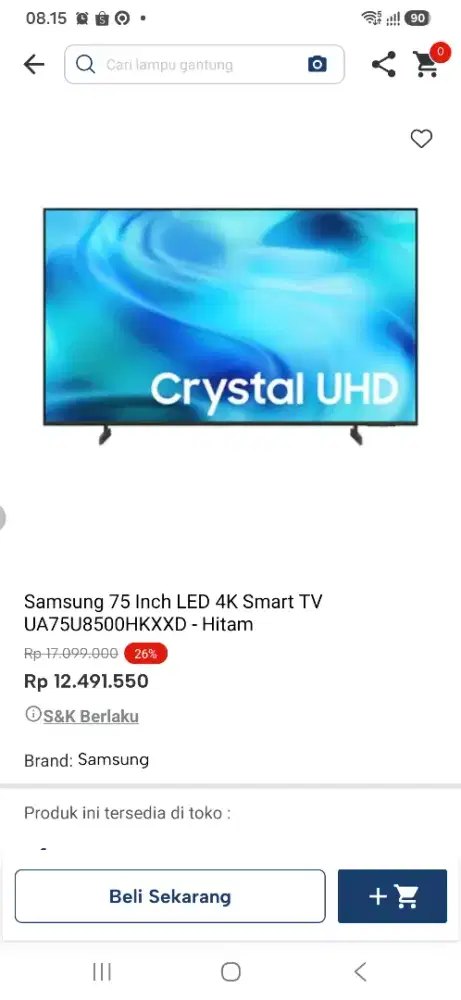 Samsung 75 inci led 4k smart tv Ua75u8500hk