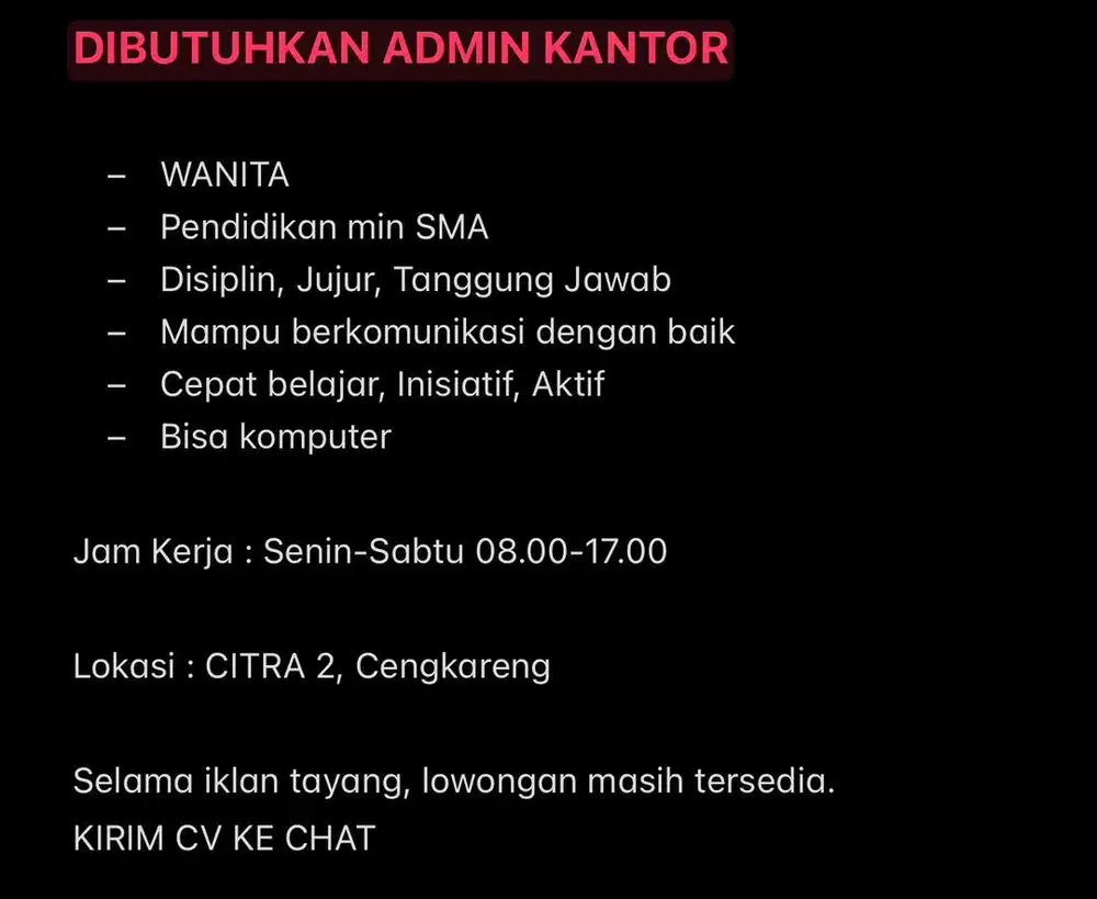 DIBUTUHKAN ADMIN KANTOR