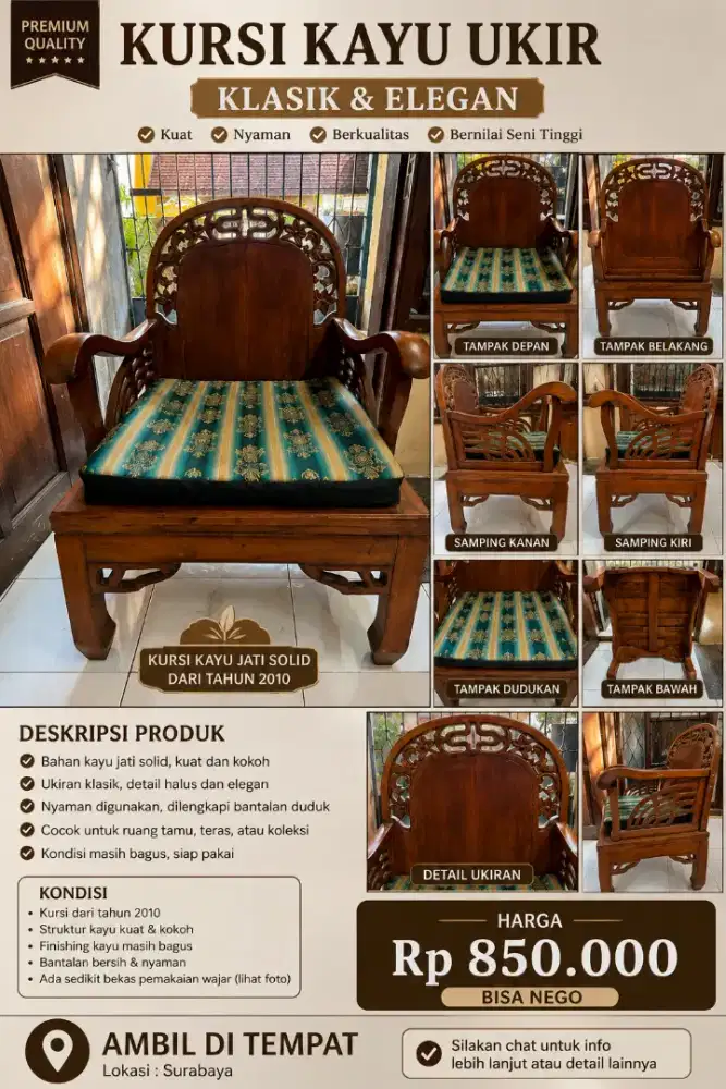 Kursi Kayu Jati Ukir Klasik – Vintage Tahun 2010 | Stok 3