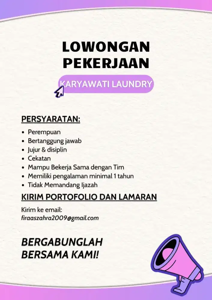 Dibutuhkan karyawati laundry