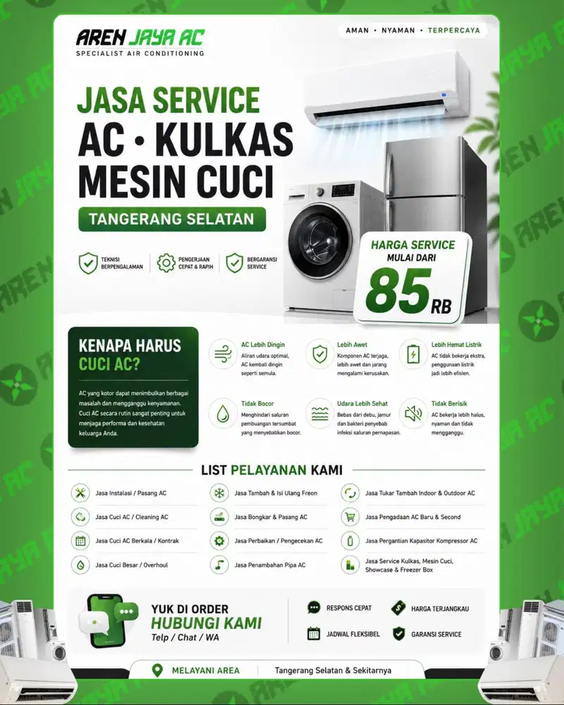 Jasa Cuci AC Panggilan Tangerang Selatan Mulai 85 Ribu