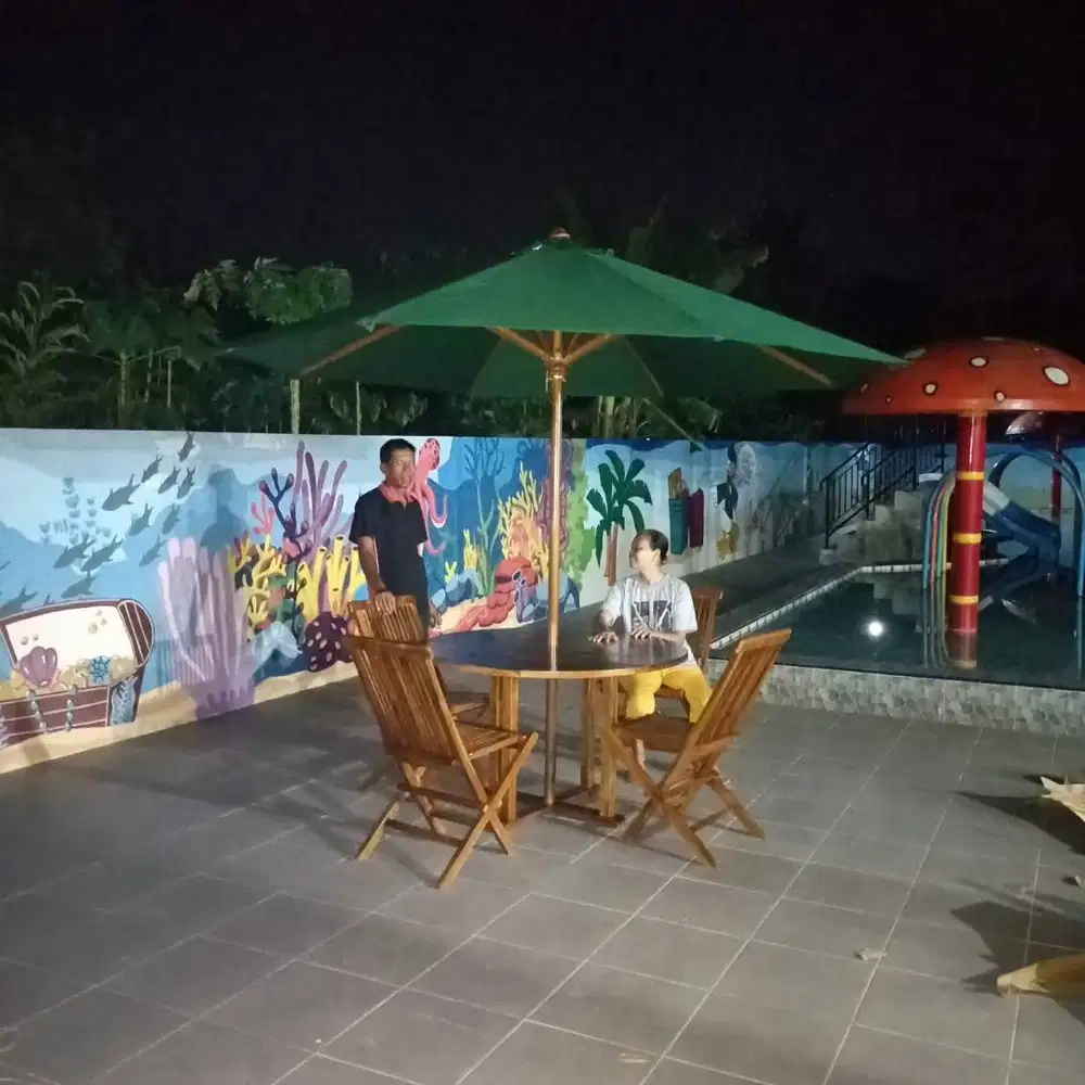 kursi kolam,bangku outdoor,meja makan bulat,tenda waterporff,payung