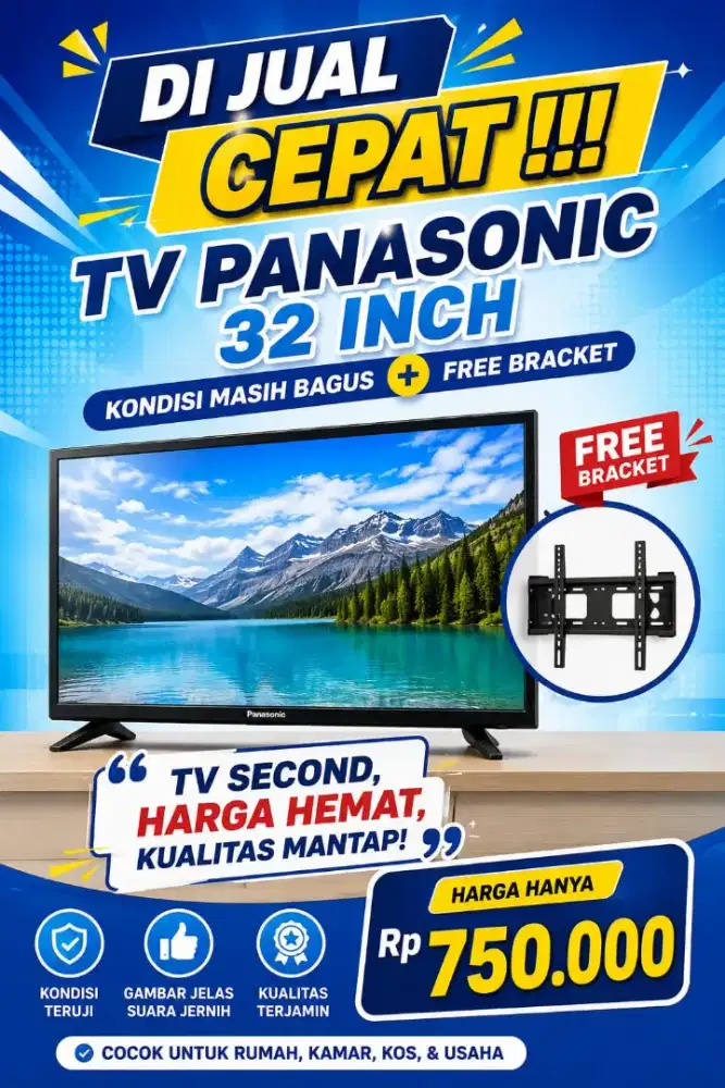 Tv LED 32 merk panasonic + bracket + stb