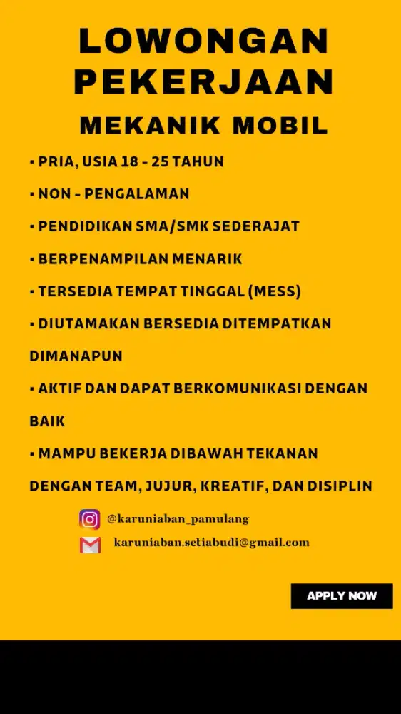 LOWONGAN PEKERJAAN - MEKANIK