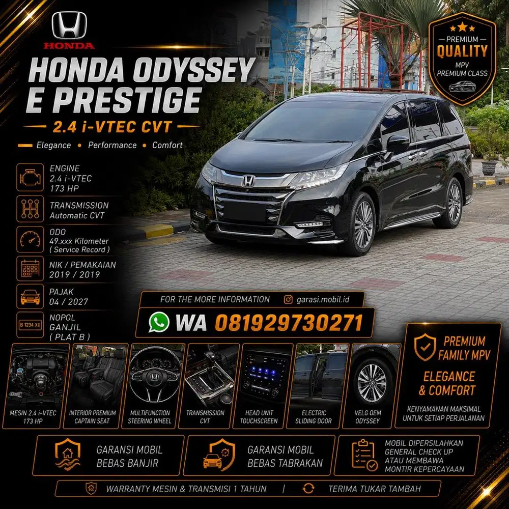 Honda Odyssey E Prestige 2.4 AT 2019 / Odo 49rbu Kilometer