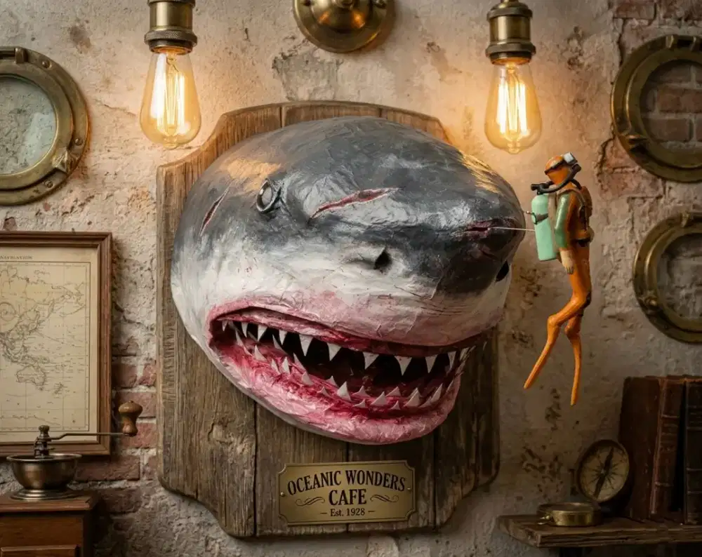 Hiasan figure kepala hiu shark big size retro lawas vintage antik