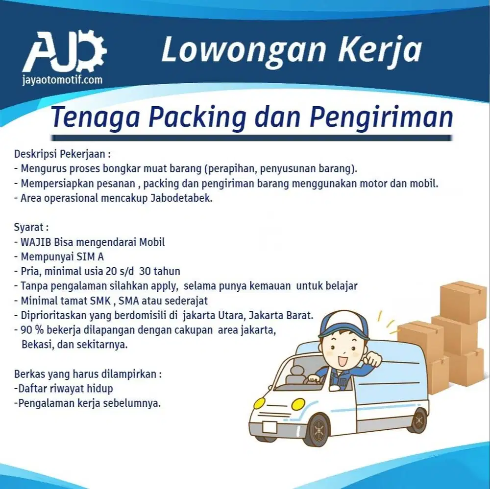 Jakarta Barat/Utara : Tenaga Packing dan Pengiriman
