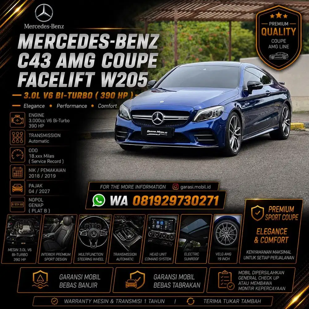 Mercy C43 Coupe Facelift W205 2018 / 2019 / Odo 18rbu Miles