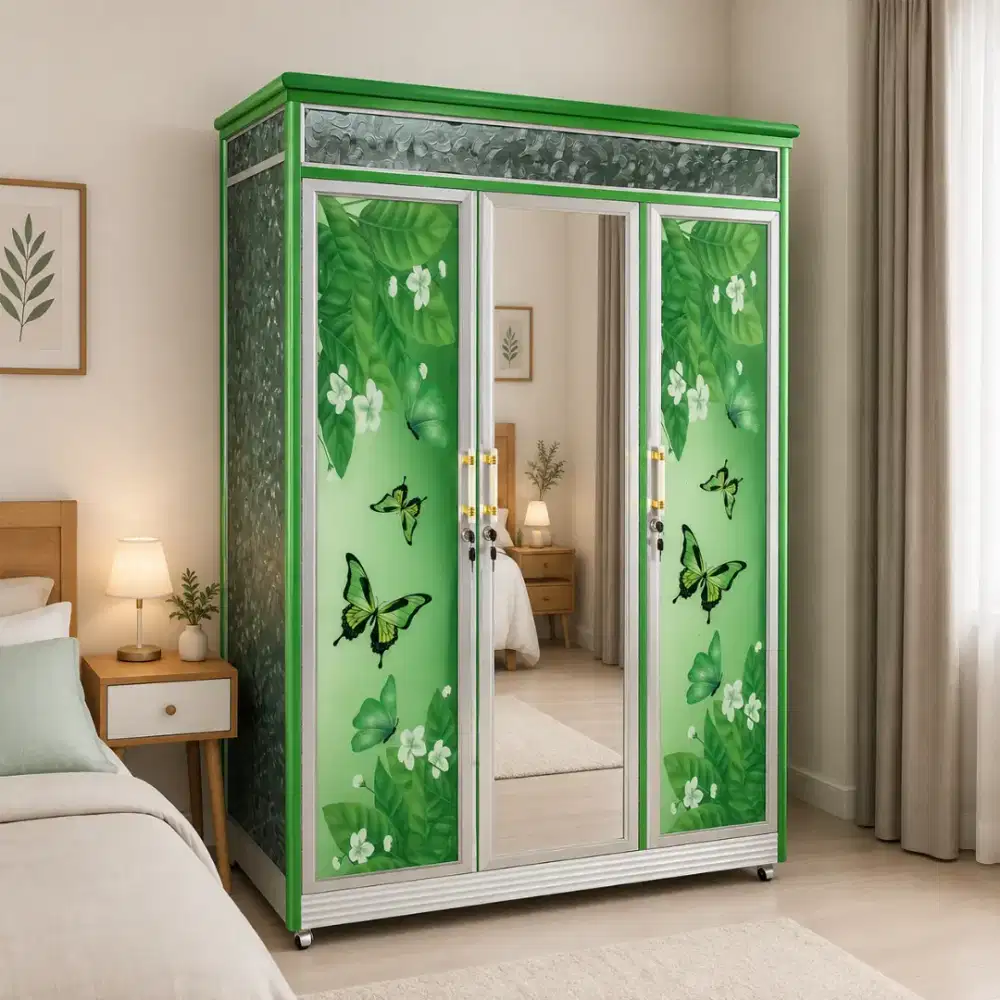 Lemari Aluminium Cermin dan RODA