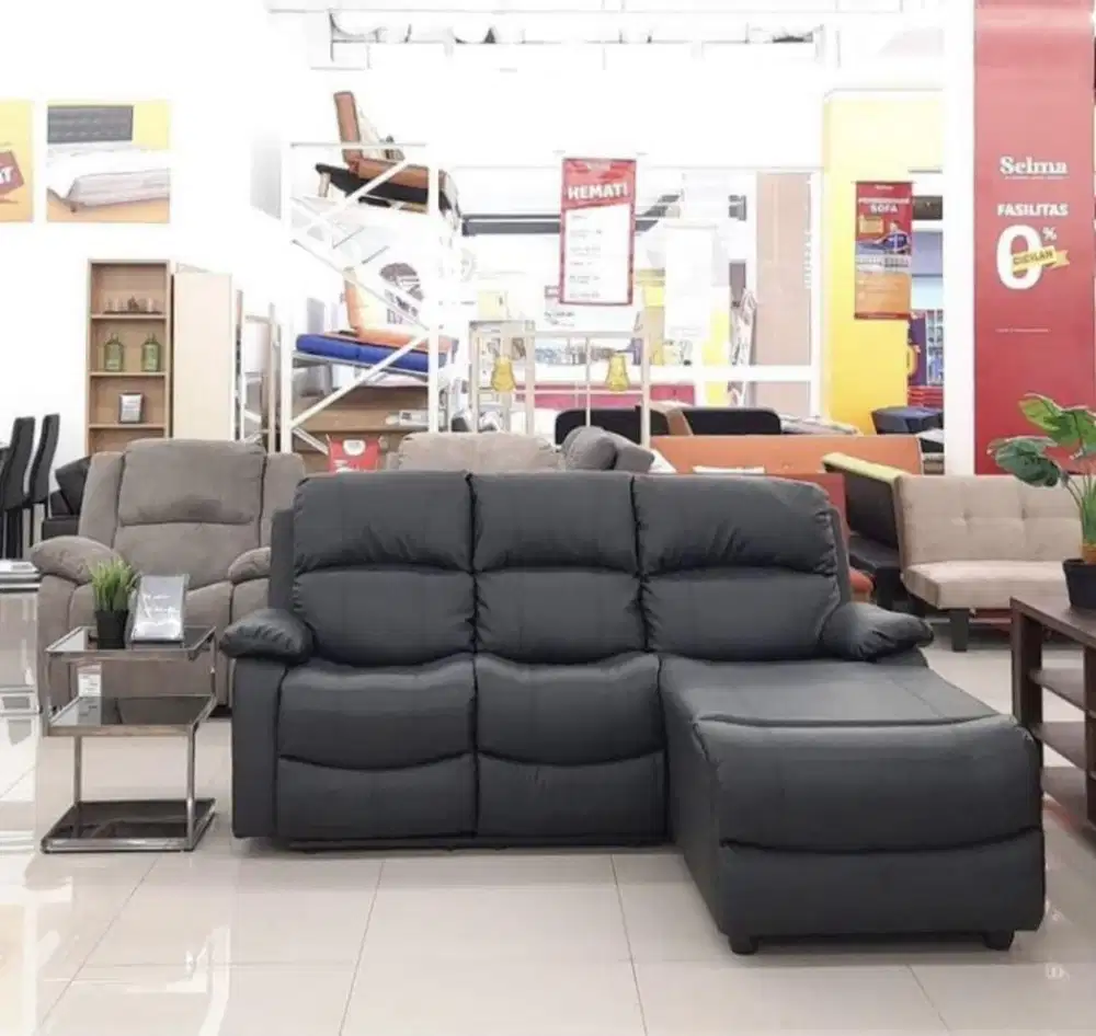 PROMO GAJIAN! Sofa L Recliner Liverton Kulit Hitam