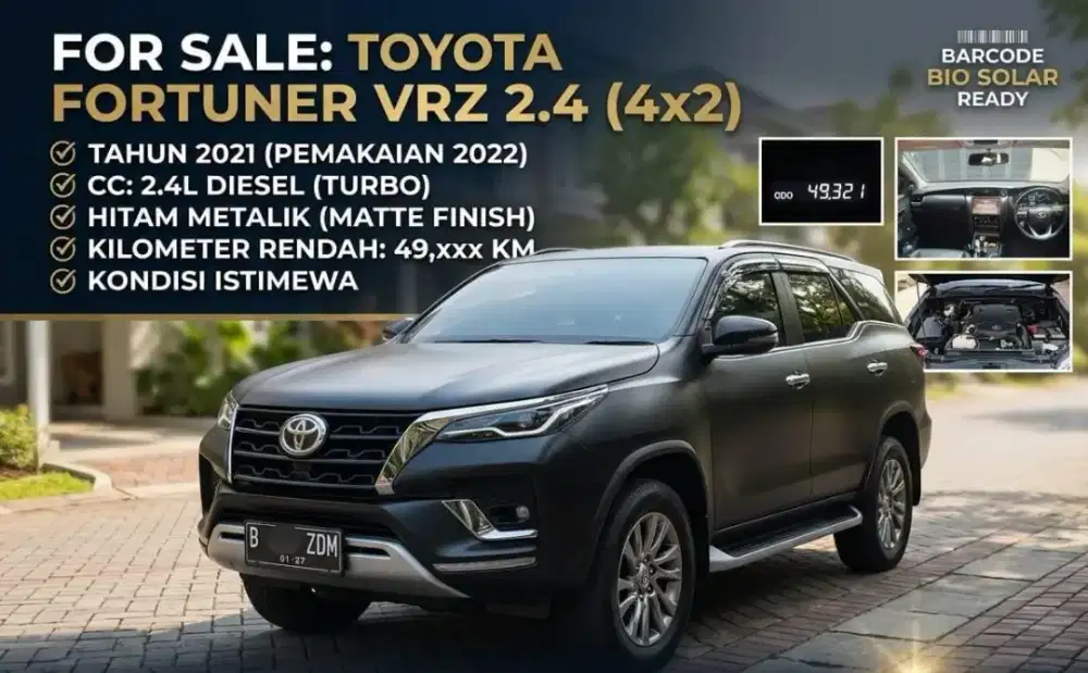 Dijual Murah Toyota Fortuner 2021 VRZ 2.4 Matic KM low Kondisi Apik