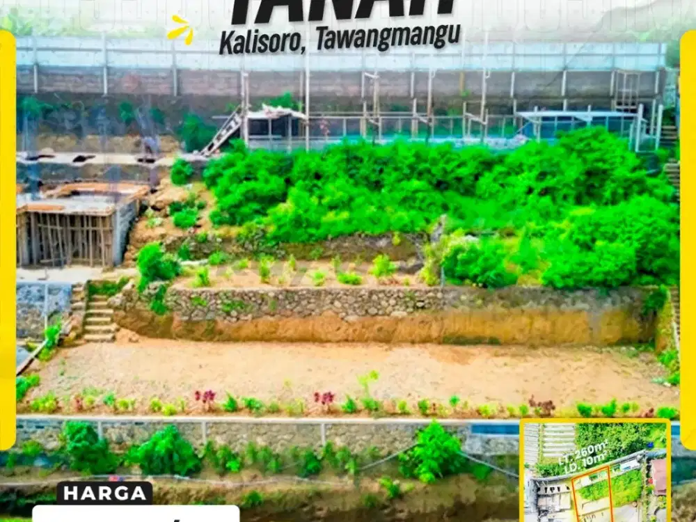 Tanah Pekarangan Strategis LT 260m² LD 10m Hadap Barat di Kawasan Wisata Sekipan Kalisoro Tawangmangu Karanganyar